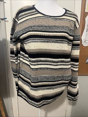 croft & barrow Striped Crewneck Sweater in Black, White & Tan